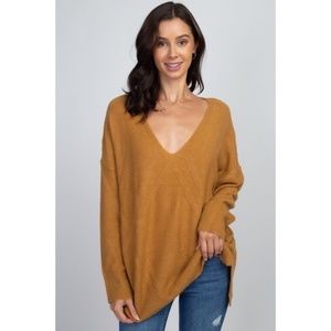 Dreamers by Debut Camel Textured V Neck Sweater